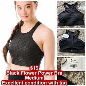 EUC ZYIA Black Flower Power Bra Medium